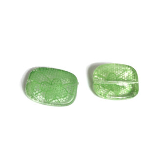 Flat rectangular transparent bead with green flower - size 21 x 26 mm