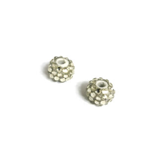 Round white plastic beads with yellow studs - diametre 14 mm - 2 pieces