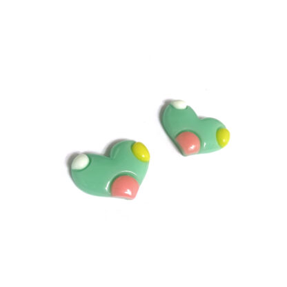 Flat-back green white yellow and pink plastic heart cabochons by piece - size 17 x 22 mm