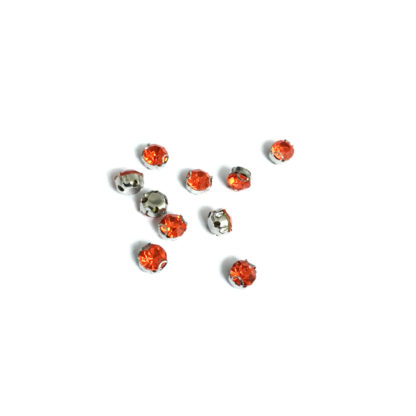 Silvery metal claws cup faceted round orange sew-on rhinestones - diametre 4.8 mm - 10 pieces
