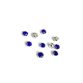 Silvery metal claws cup faceted round royal blue sew-on rhinestones - diametre 4.8 mm - 10 pieces