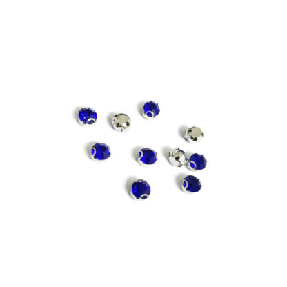 Silvery metal claws cup faceted round royal blue sew-on rhinestones - diametre 4.8 mm - 10 pieces