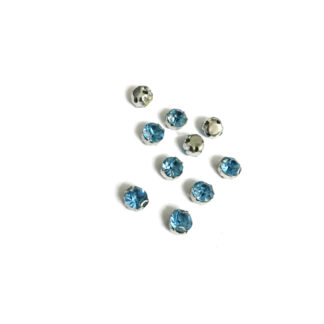 Silvery metal claws cup faceted round light blue sew-on rhinestones - diametre 4.8 mm - 10 pieces