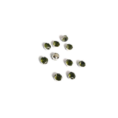 Silvery metal claws cup faceted round greenish yellow sew-on rhinestones - size 4.8 mm - 10 pieces