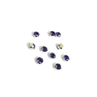 Silvery metal claws cup faceted round purple sew-on rhinestones - diametre 4.8 mm - 10 pieces