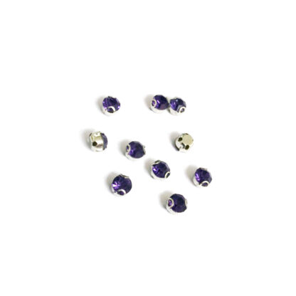 Silvery metal claws cup faceted round purple sew-on rhinestones - diametre 4.8 mm - 10 pieces