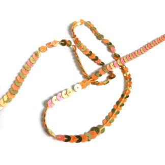 Orange and golden yellow sequin string by metre - width 6 mm