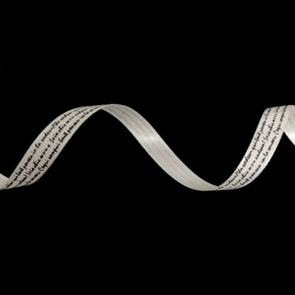 Cream satin ribbon with written words in black by metre - width 10 mm