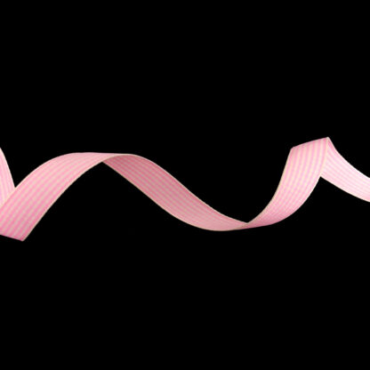 Cream polyester ribbon with pink checkered pattern by metre - width 15 mm