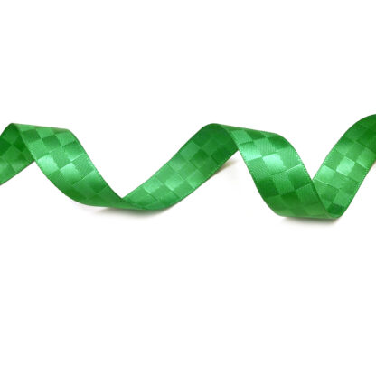 Green satin ribbon with checkered pattern by metre - width 16 mm