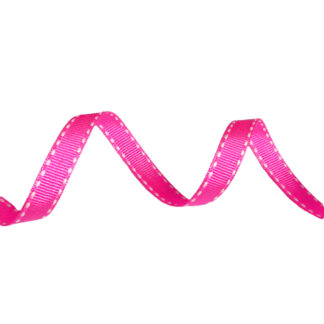 Pink grosgrain ribbon with white edge stitches by metre - width 10 mm