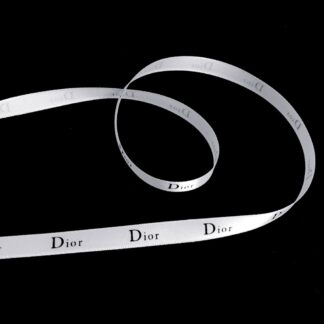 White satin ribbon with word Dior in black by metre - width 10 mm