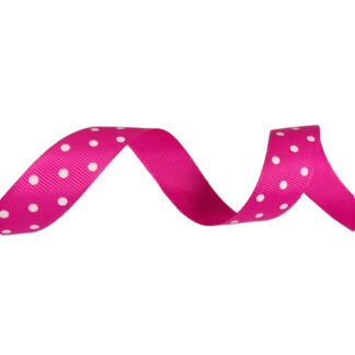 Pink grosgrain ribbon with white polka dots by metre - width 20 mm