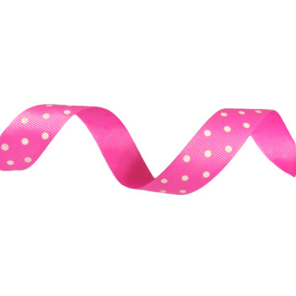 Pink grosgrain ribbon with white polka dots by metre - width 20 mm