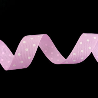 Light pink grosgrain ribbon with white polka dots by metre - width 20 mm