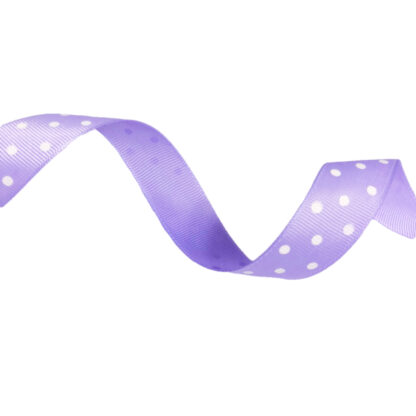 Light purple grosgrain ribbon with white polka dots by metre - width 20 mm