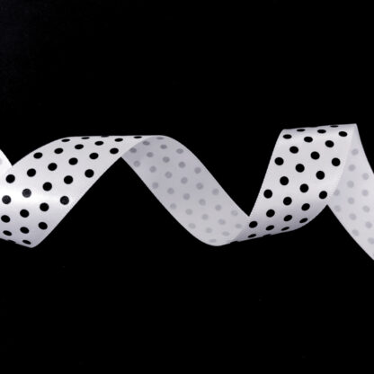 Shiny white satin ribbon with black polka dots by metre - width 25 mm