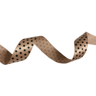 Darkish beige satin ribbon with black polka dots by metre - width 25 mm
