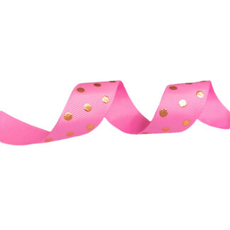 Light pink grosgrain ribbon with golden polka dots by metre - width 25 mm