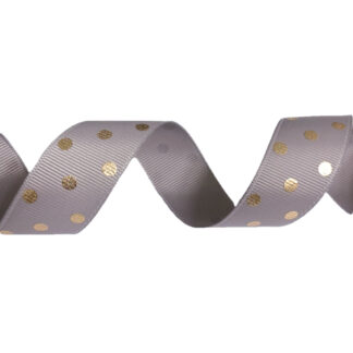 Grey grosgrain ribbon with golden polka dots by metre - width 25 mm