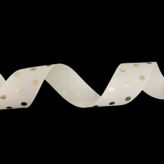 Cream grosgrain ribbon with golden polka dots by metre - width 25 mm