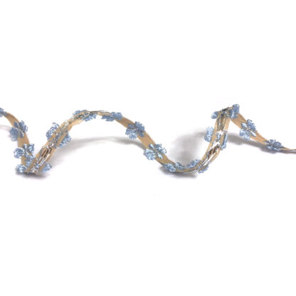 Cream brown ribbon with blue flowers and silvery dots - width 13 mm