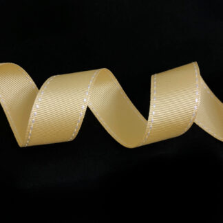 Yellow grosgrain ribbon with white stitched edges by metre - width 25 mm