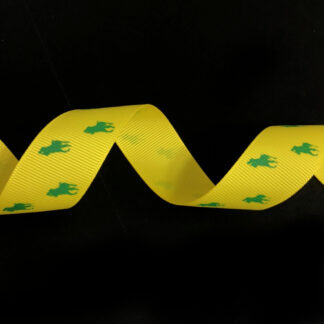 Yellow grosgrain ribbon with green horseman by metre - width 25 mm