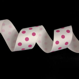 Cream white grosgrain ribbon with pink polka dots by metre - width 25 mm