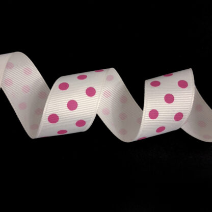 Cream white grosgrain ribbon with pink polka dots by metre - width 25 mm