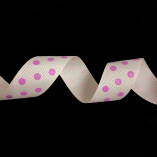 Reddish cream grosgrain ribbon with pink polka dots by metre - width 25 mm