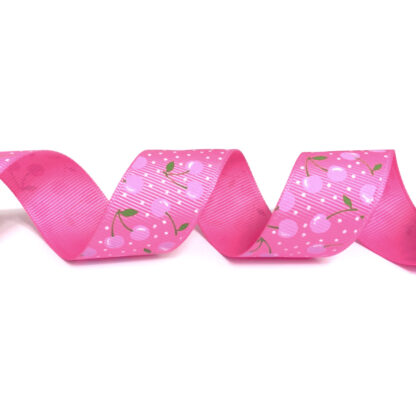 Light pink grosgrain ribbon with purple berries by metre - width 25 mm