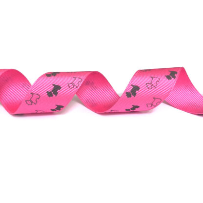 Pink grosgrain ribbon with black dogs by metre - width 25 mm