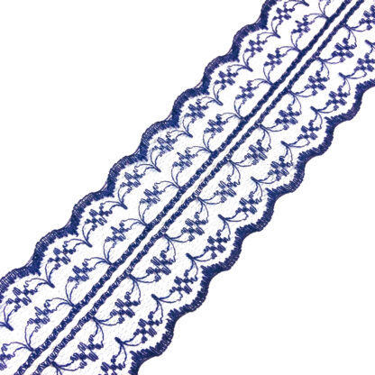 Navy blue lace trim ribbon by metre - width 45 mm