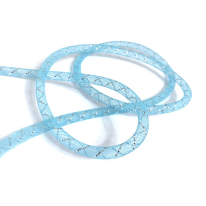 Flexible light blue mesh tube with silvery spiral strip by metre - diametre 8 mm