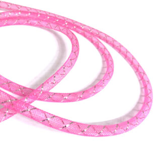 Flexible pink mesh tube with silvery spiral strip by metre - diametre 8 mm