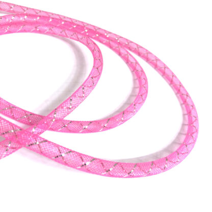 Flexible pink mesh tube with silvery spiral strip by metre - diametre 8 mm