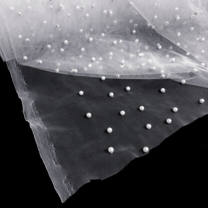White net fabric with pearly beads by metre - width 160 cm