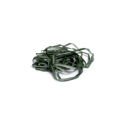 Hand-painted darkish green pure silk ribbon - width 2 mm - length 3 metres