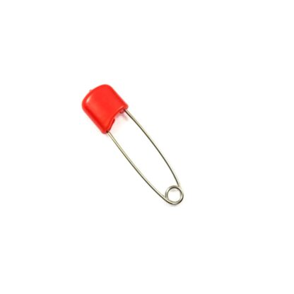 Silvery metal safety pin with red plastic head - length 40 mm - 4 pieces
