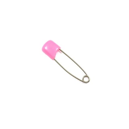 Silvery metal safety pin with pink plastic head - length 39 mm - 4 pieces