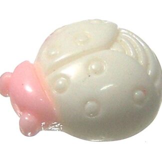 Flat-back white and pink plastic ladybird cabochons - size 16 mm - 3 pieces