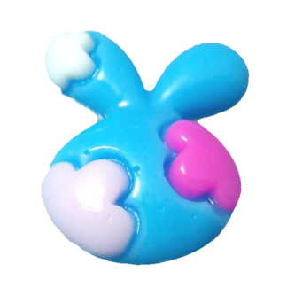 Flat-back blue pink and white plastic rabbit head cabochons by piece - size 19 x 21 mm