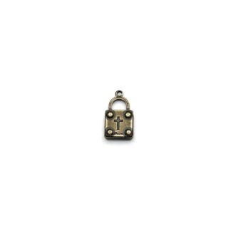 Brass metal cross and Love padlock pendant - size 12 x 21 mm