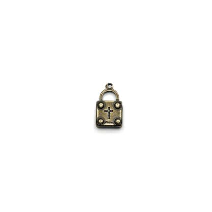 Brass metal cross and Love padlock pendant - size 12 x 21 mm