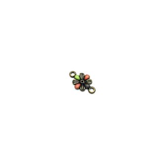 Green pink petals silvery metal flower connector - size 12 x 20 mm
