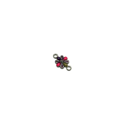 Green grey pink petals brass metal flower connector - size 13 x 22 mm