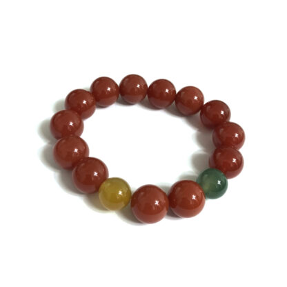 Round red green and yellow stone beads bracelet - diametre 14 mm