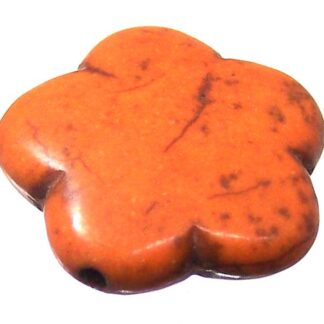 Flat orange flower howlite stone beads by piece - size 19 mm
