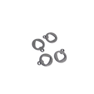 Perforated heart round grey metal pendants - size 13 mm - 4 pieces